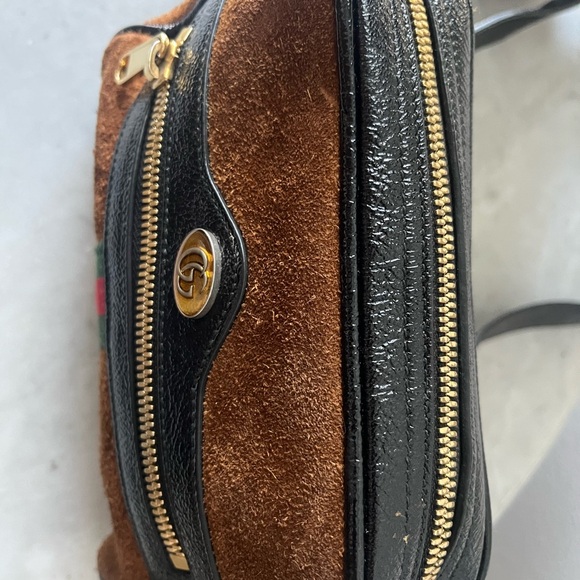 Gucci Brown and Black Suede Bag with Gold Accents - Picture 4 of 13